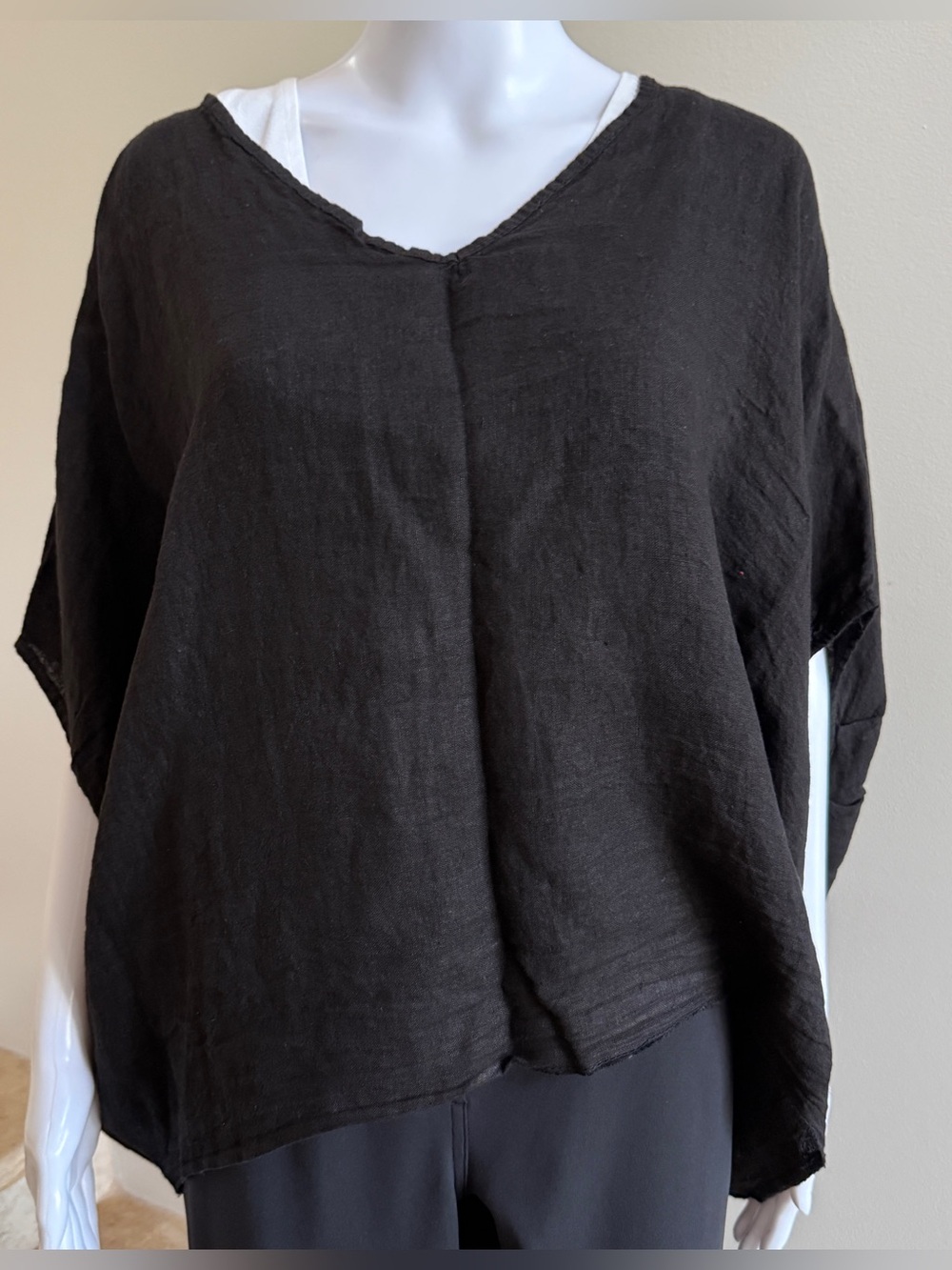RAW MODA 100% Linen V-Neck Top Blouse Tunic Top One Size